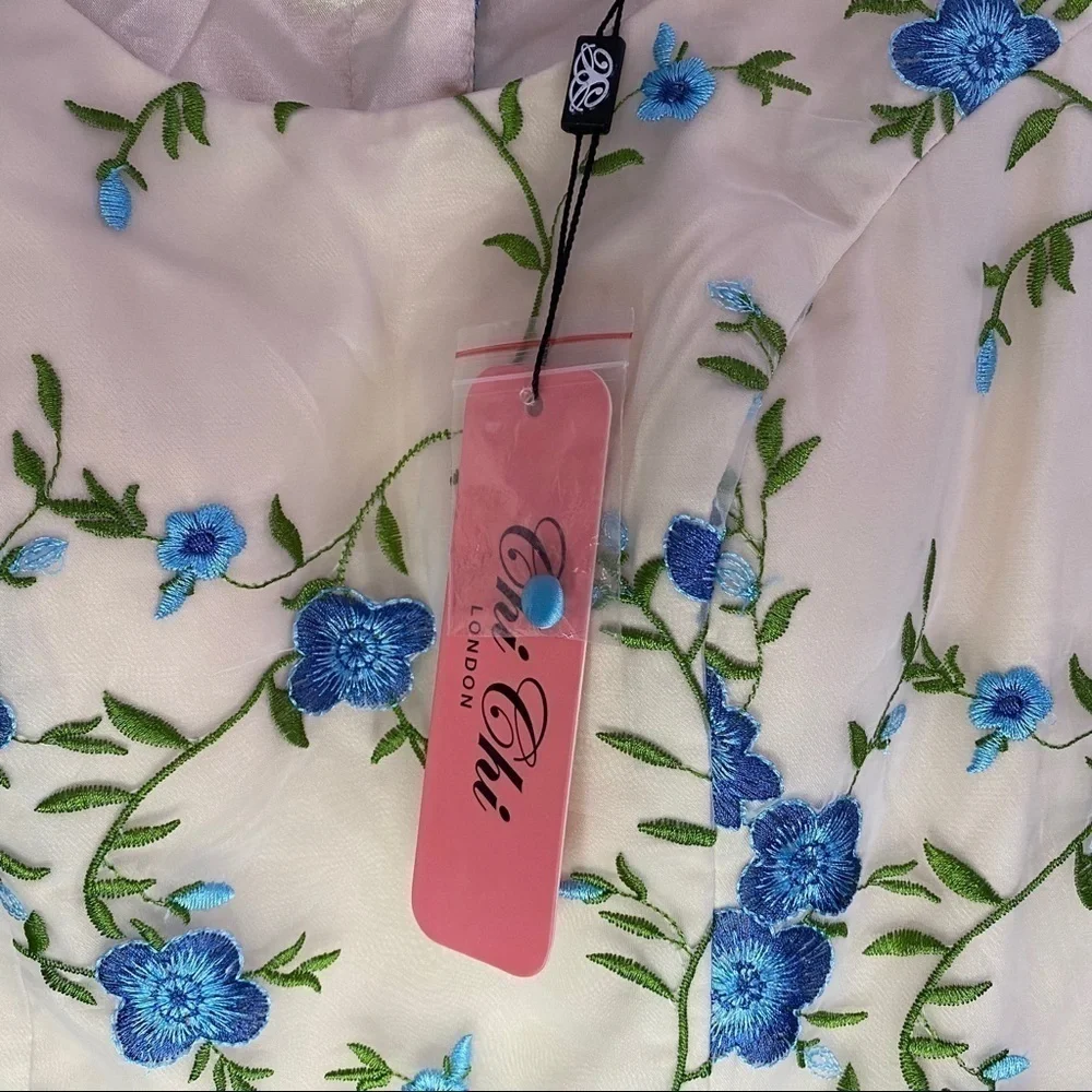 Chi Chi London NWT Cream Blue Floral Spring Dress